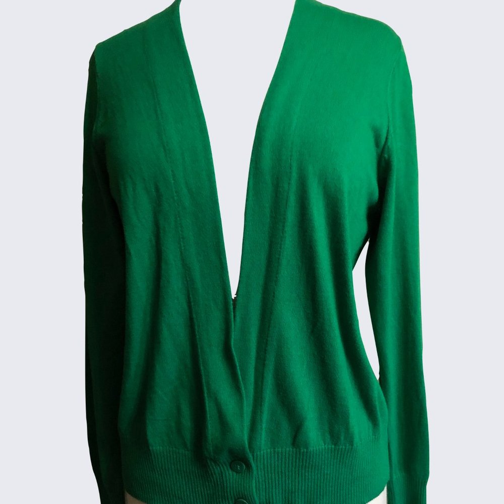 NWT Worthington Impact Green Deep V-Neck Button Cardigan Sweater L